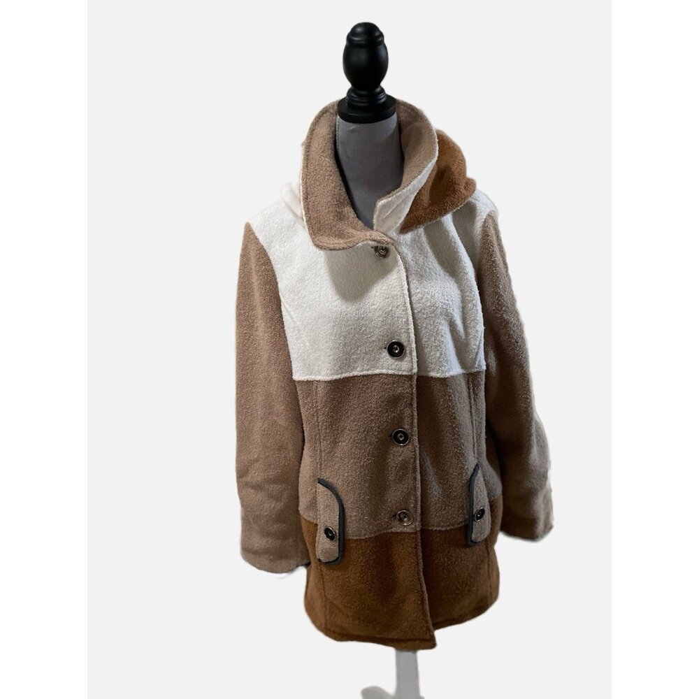 Susan Graver Women Multi Color Button Front Faux Leather Hoodie Jacket Size Xl.